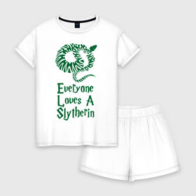 Женская пижама с шортиками хлопок с принтом Everyone loves a Slytherine в Санкт-Петербурге, 100% хлопок | футболка прямого кроя, шорты свободные с широкой мягкой резинкой | Тематика изображения на принте: 