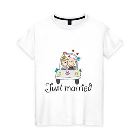Женская футболка хлопок с принтом Женатики в Санкт-Петербурге, 100% хлопок | прямой крой, круглый вырез горловины, длина до линии бедер, слегка спущенное плечо | брак | жена | женатики | жених | молодожены | муж | невеста | свадьба
