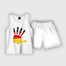 Детская пижама с шортами хлопок с принтом Рука Германии в Санкт-Петербурге,  |  | германия | желтый | красный | ладонь | отпечаток | рука | след | флаг | черный