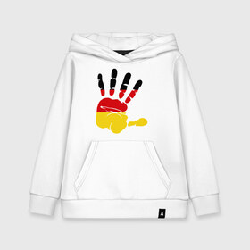 Детская толстовка хлопок с принтом Рука Германии в Санкт-Петербурге, 100% хлопок | Круглый горловой вырез, эластичные манжеты, пояс, капюшен | германия | желтый | красный | ладонь | отпечаток | рука | след | флаг | черный