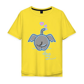 Мужская футболка хлопок Oversize с принтом Слон с сердечками в Санкт-Петербурге, 100% хлопок | свободный крой, круглый ворот, “спинка” длиннее передней части | слон