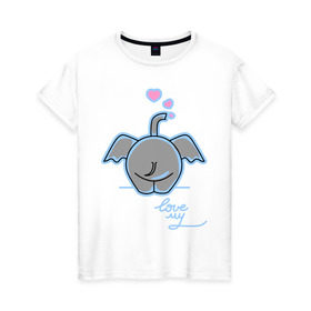 Женская футболка хлопок с принтом Слон с сердечками в Санкт-Петербурге, 100% хлопок | прямой крой, круглый вырез горловины, длина до линии бедер, слегка спущенное плечо | слон