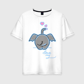 Женская футболка хлопок Oversize с принтом Слон с сердечками в Санкт-Петербурге, 100% хлопок | свободный крой, круглый ворот, спущенный рукав, длина до линии бедер
 | слон