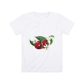 Детская футболка хлопок с принтом Сладкая вишенка в Санкт-Петербурге, 100% хлопок | круглый вырез горловины, полуприлегающий силуэт, длина до линии бедер | вишенка | вишня | сеток | фрукты | цветы