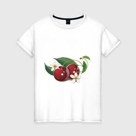 Женская футболка хлопок с принтом Сладкая вишенка в Санкт-Петербурге, 100% хлопок | прямой крой, круглый вырез горловины, длина до линии бедер, слегка спущенное плечо | вишенка | вишня | сеток | фрукты | цветы
