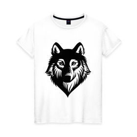 Женская футболка хлопок с принтом Призрачный волк в Санкт-Петербурге, 100% хлопок | прямой крой, круглый вырез горловины, длина до линии бедер, слегка спущенное плечо | волк | голова волка | животное | призрак