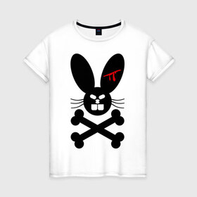 Женская футболка хлопок с принтом Зловещий заяц в Санкт-Петербурге, 100% хлопок | прямой крой, круглый вырез горловины, длина до линии бедер, слегка спущенное плечо | животное | зловещий заяц | зубы | кости | кролик