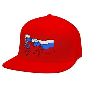 Кепка снепбек с прямым козырьком с принтом Сильная Россия в Санкт-Петербурге, хлопок 100% |  | кони | лошадь | россия | сильная | триколор | тройка | флаг