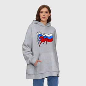 Худи SuperOversize хлопок с принтом Сильная Россия в Санкт-Петербурге, 70% хлопок, 30% полиэстер, мягкий начес внутри | карман-кенгуру, эластичная резинка на манжетах и по нижней кромке, двухслойный капюшон
 | кони | лошадь | россия | сильная | триколор | тройка | флаг