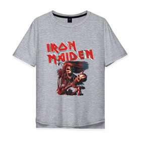 Мужская футболка хлопок Oversize с принтом Iron Maiden в Санкт-Петербурге, 100% хлопок | свободный крой, круглый ворот, “спинка” длиннее передней части | гитара | скелет