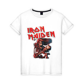 Женская футболка хлопок с принтом Iron Maiden в Санкт-Петербурге, 100% хлопок | прямой крой, круглый вырез горловины, длина до линии бедер, слегка спущенное плечо | гитара | скелет