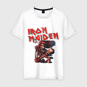 Мужская футболка хлопок с принтом Iron Maiden в Санкт-Петербурге, 100% хлопок | прямой крой, круглый вырез горловины, длина до линии бедер, слегка спущенное плечо. | Тематика изображения на принте: гитара | скелет