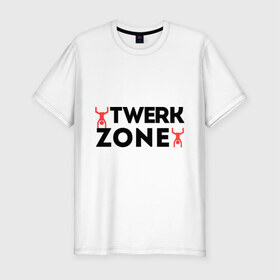 Мужская футболка премиум с принтом Twerk zone в Санкт-Петербурге, 92% хлопок, 8% лайкра | приталенный силуэт, круглый вырез ворота, длина до линии бедра, короткий рукав | twerc | twerk | twerk dance | twerk it | twerk team | twerk zone | тверк | тверк денс