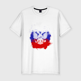 Мужская футболка премиум с принтом Герб в Санкт-Петербурге, 92% хлопок, 8% лайкра | приталенный силуэт, круглый вырез ворота, длина до линии бедра, короткий рукав | патриоты | россия | рф | флаг