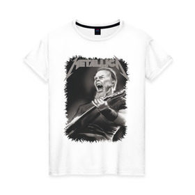 Женская футболка хлопок с принтом Metallica в Санкт-Петербурге, 100% хлопок | прямой крой, круглый вырез горловины, длина до линии бедер, слегка спущенное плечо | металлика