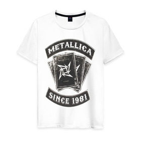 Мужская футболка хлопок с принтом Metallica в Санкт-Петербурге, 100% хлопок | прямой крой, круглый вырез горловины, длина до линии бедер, слегка спущенное плечо. | Тематика изображения на принте: металлика
