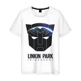 Мужская футболка хлопок с принтом Linkin Park в Санкт-Петербурге, 100% хлопок | прямой крой, круглый вырез горловины, длина до линии бедер, слегка спущенное плечо. | Тематика изображения на принте: iridescent | linkin | park | transformers | автоботы | трансформеры