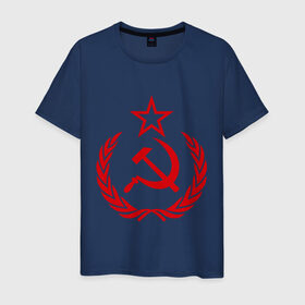 Мужская футболка хлопок с принтом СССР герб в Санкт-Петербурге, 100% хлопок | прямой крой, круглый вырез горловины, длина до линии бедер, слегка спущенное плечо. | звезда | молот | ретро | серп | ссср