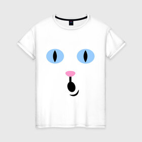 Женская футболка хлопок с принтом Кошечка (удивление) в Санкт-Петербурге, 100% хлопок | прямой крой, круглый вырез горловины, длина до линии бедер, слегка спущенное плечо | Тематика изображения на принте: глаза | киса | кот | кошечка | кошка | удивление