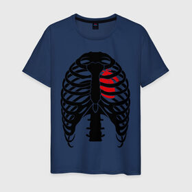Мужская футболка хлопок с принтом Ребра с сердцем в Санкт-Петербурге, 100% хлопок | прямой крой, круглый вырез горловины, длина до линии бедер, слегка спущенное плечо. | скелет