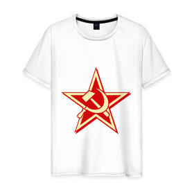 Мужская футболка хлопок с принтом Слава советскому человеку в Санкт-Петербурге, 100% хлопок | прямой крой, круглый вырез горловины, длина до линии бедер, слегка спущенное плечо. | звезда | красный | молот | патриот | ретро | серп | ссср
