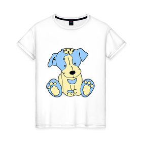 Женская футболка хлопок с принтом Милый пёсик в Санкт-Петербурге, 100% хлопок | прямой крой, круглый вырез горловины, длина до линии бедер, слегка спущенное плечо | заплатка | игрушка | милый | мягкий | пес