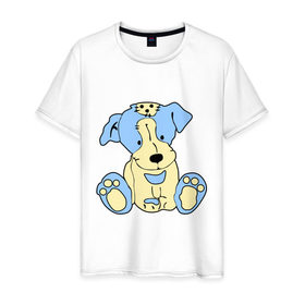 Мужская футболка хлопок с принтом Милый пёсик в Санкт-Петербурге, 100% хлопок | прямой крой, круглый вырез горловины, длина до линии бедер, слегка спущенное плечо. | заплатка | игрушка | милый | мягкий | пес