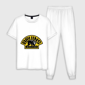 Мужская пижама хлопок с принтом HC Boston Bruins Label в Санкт-Петербурге, 100% хлопок | брюки и футболка прямого кроя, без карманов, на брюках мягкая резинка на поясе и по низу штанин
 | Тематика изображения на принте: boston | bruins | club | hockey | клуб | хоккей