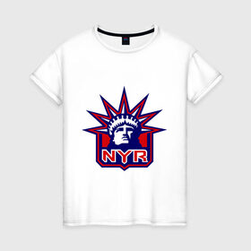 Женская футболка хлопок с принтом HC New York Rangers Emblem в Санкт-Петербурге, 100% хлопок | прямой крой, круглый вырез горловины, длина до линии бедер, слегка спущенное плечо | club | hockey | new | nyr | rangers | york | клуб | хоккей