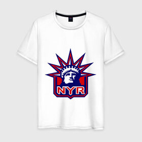 Мужская футболка хлопок с принтом HC New York Rangers Emblem в Санкт-Петербурге, 100% хлопок | прямой крой, круглый вырез горловины, длина до линии бедер, слегка спущенное плечо. | club | hockey | new | nyr | rangers | york | клуб | хоккей