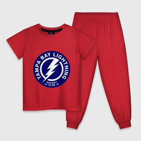 Детская пижама хлопок с принтом HC Tampa Bay Lightning в Санкт-Петербурге, 100% хлопок |  брюки и футболка прямого кроя, без карманов, на брюках мягкая резинка на поясе и по низу штанин
 | Тематика изображения на принте: bay | club | hockey | lightning | tampa | клуб | хоккей