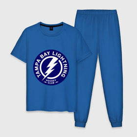 Мужская пижама хлопок с принтом HC Tampa Bay Lightning в Санкт-Петербурге, 100% хлопок | брюки и футболка прямого кроя, без карманов, на брюках мягкая резинка на поясе и по низу штанин
 | bay | club | hockey | lightning | tampa | клуб | хоккей