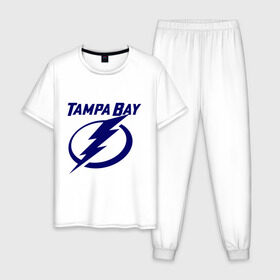 Мужская пижама хлопок с принтом HC Tampa Bay в Санкт-Петербурге, 100% хлопок | брюки и футболка прямого кроя, без карманов, на брюках мягкая резинка на поясе и по низу штанин
 | bay | club | hockey | tampa | клуб | хоккей