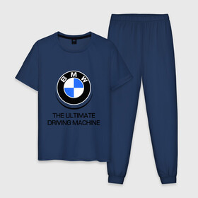 Мужская пижама хлопок с принтом BMW Driving Machine в Санкт-Петербурге, 100% хлопок | брюки и футболка прямого кроя, без карманов, на брюках мягкая резинка на поясе и по низу штанин
 | bmw | driving | machine | ultimate