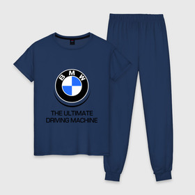 Женская пижама хлопок с принтом BMW Driving Machine в Санкт-Петербурге, 100% хлопок | брюки и футболка прямого кроя, без карманов, на брюках мягкая резинка на поясе и по низу штанин | bmw | driving | machine | ultimate