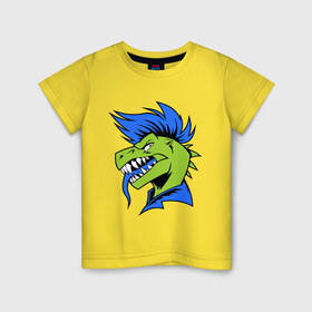 Детская футболка хлопок с принтом Динозавр панк в Санкт-Петербурге, 100% хлопок | круглый вырез горловины, полуприлегающий силуэт, длина до линии бедер | динозавр | ирокез | неформал | панк | раптор