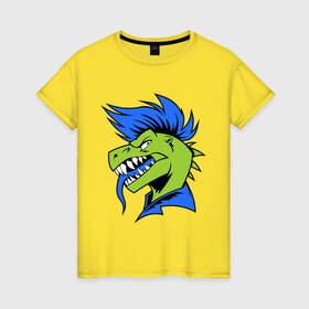 Женская футболка хлопок с принтом Динозавр панк в Санкт-Петербурге, 100% хлопок | прямой крой, круглый вырез горловины, длина до линии бедер, слегка спущенное плечо | динозавр | ирокез | неформал | панк | раптор