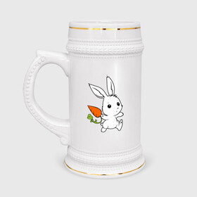 Кружка пивная с принтом Зайка с морковкой в Санкт-Петербурге,  керамика (Материал выдерживает высокую температуру, стоит избегать резкого перепада температур) |  объем 630 мл | Тематика изображения на принте: белый | зайка | заяц | кролик | милый | морковь