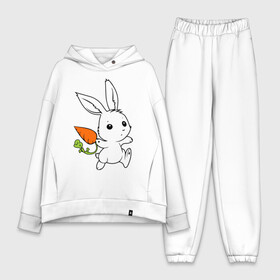 Женский костюм хлопок Oversize с принтом Зайка с морковкой в Санкт-Петербурге,  |  | белый | зайка | заяц | кролик | милый | морковь