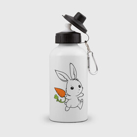 Бутылка спортивная с принтом Зайка с морковкой в Санкт-Петербурге, металл | емкость — 500 мл, в комплекте две пластиковые крышки и карабин для крепления | белый | зайка | заяц | кролик | милый | морковь