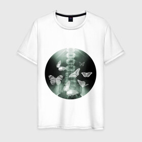 Мужская футболка хлопок с принтом Рентген бабочки в Санкт-Петербурге, 100% хлопок | прямой крой, круглый вырез горловины, длина до линии бедер, слегка спущенное плечо. | в животе | снимок