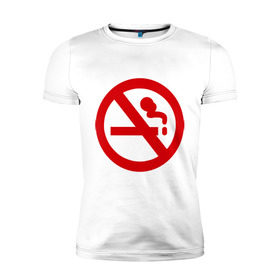 Мужская футболка премиум с принтом Нет курению! в Санкт-Петербурге, 92% хлопок, 8% лайкра | приталенный силуэт, круглый вырез ворота, длина до линии бедра, короткий рукав | Тематика изображения на принте: no smoking | smoke | дым | запрет | нет | против