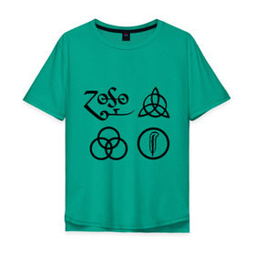 Мужская футболка хлопок Oversize с принтом Led Zeppelin simbols в Санкт-Петербурге, 100% хлопок | свободный крой, круглый ворот, “спинка” длиннее передней части | Тематика изображения на принте: led zeppelin