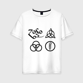 Женская футболка хлопок Oversize с принтом Led Zeppelin simbols в Санкт-Петербурге, 100% хлопок | свободный крой, круглый ворот, спущенный рукав, длина до линии бедер
 | Тематика изображения на принте: led zeppelin
