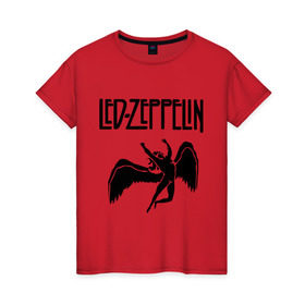 Женская футболка хлопок с принтом Led Zeppelin в Санкт-Петербурге, 100% хлопок | прямой крой, круглый вырез горловины, длина до линии бедер, слегка спущенное плечо | led zeppelin