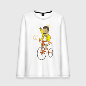 Мужской лонгслив хлопок с принтом Фредди на велосипеде в Санкт-Петербурге, 100% хлопок |  | queen | велосипед | меломанам | музыка | прикол | рок | фрэдди меркьюри