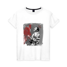 Женская футболка хлопок с принтом Фредди в Санкт-Петербурге, 100% хлопок | прямой крой, круглый вырез горловины, длина до линии бедер, слегка спущенное плечо | queen | меломанам | музыка | рок | фрэдди меркьюри