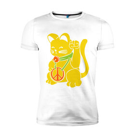 Мужская футболка премиум с принтом Рок кот в Санкт-Петербурге, 92% хлопок, 8% лайкра | приталенный силуэт, круглый вырез ворота, длина до линии бедра, короткий рукав | киска | кот | котик | мурка | рок кот