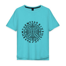 Мужская футболка хлопок Oversize с принтом Рунический круг в Санкт-Петербурге, 100% хлопок | свободный крой, круглый ворот, “спинка” длиннее передней части | Тематика изображения на принте: рунический круг | руны | символ