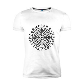Мужская футболка премиум с принтом Рунический круг в Санкт-Петербурге, 92% хлопок, 8% лайкра | приталенный силуэт, круглый вырез ворота, длина до линии бедра, короткий рукав | рунический круг | руны | символ